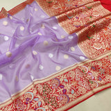 Lavender Colour Pure Kora Silk Handwoven Banarasi Saree