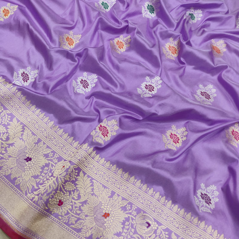 Lavender Color Katan Silk Handwoven Banarasi Saree