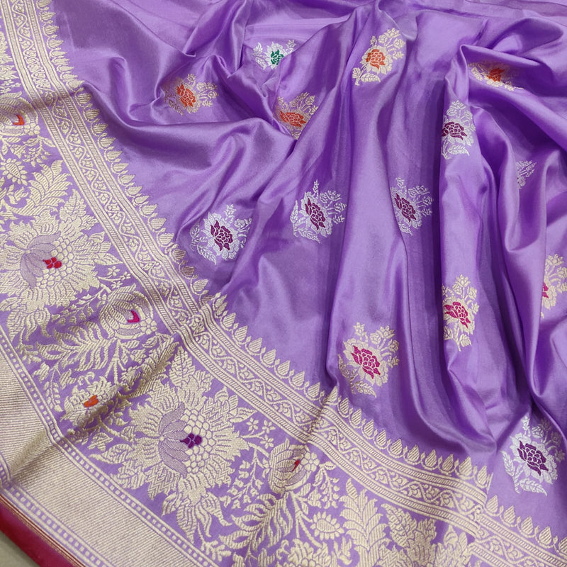 Lavender Color Katan Silk Handwoven Banarasi Saree