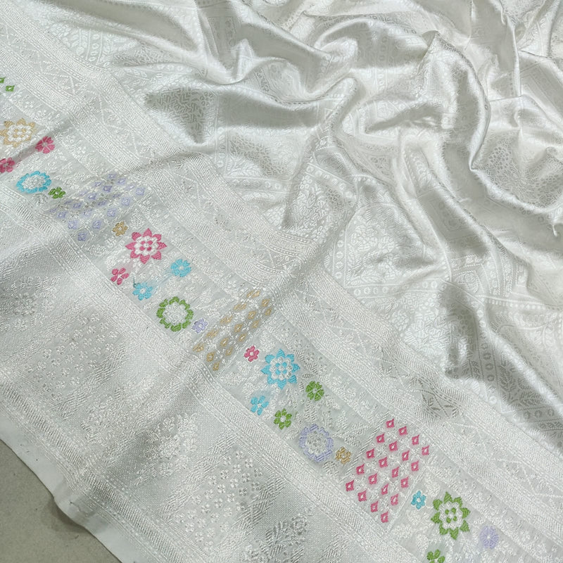White Color Pure Katan Silk Handwoven Banarasi Saree