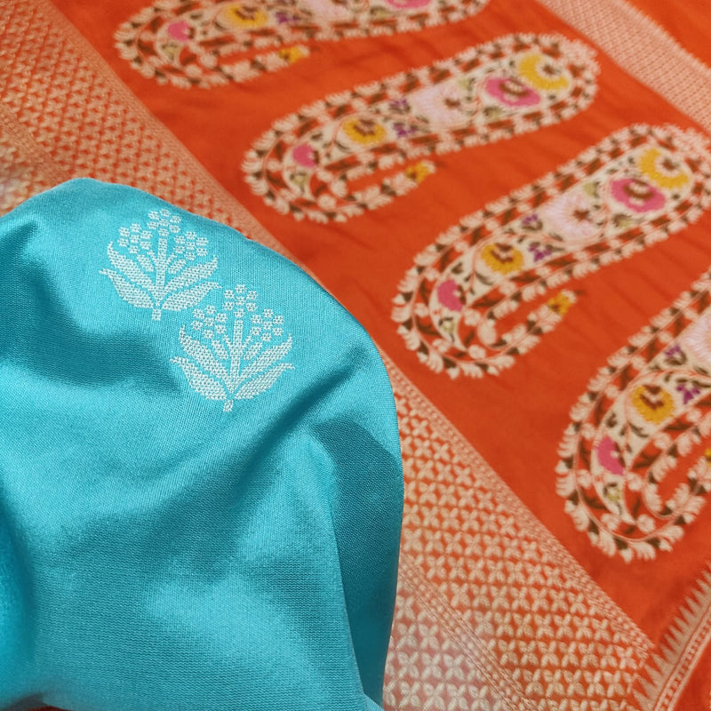 Sky Blue Color Pure Katan Silk Handwoven Banarasi Saree