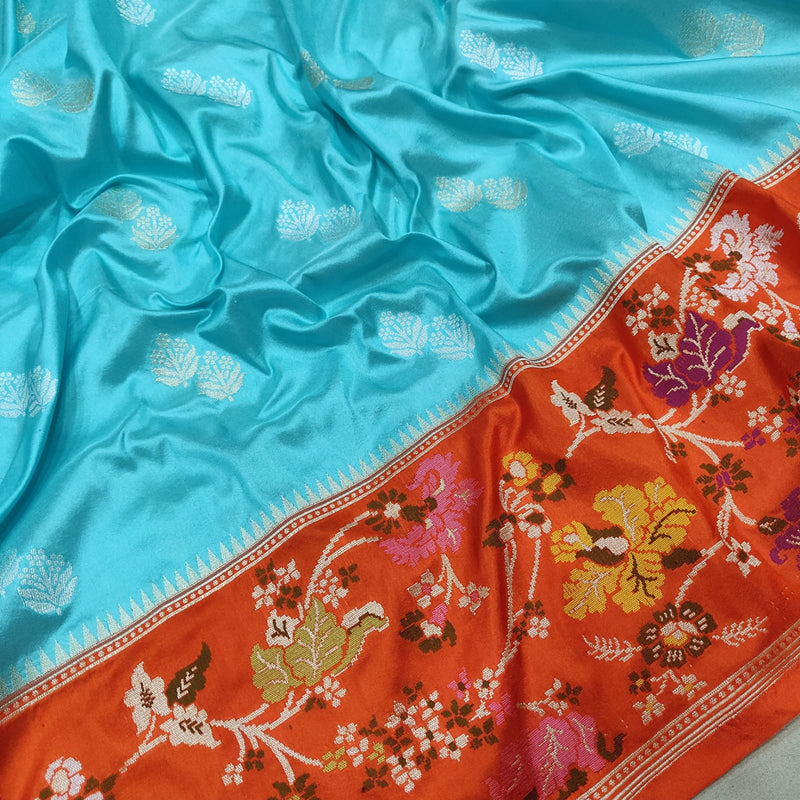 Sky Blue Color Pure Katan Silk Handwoven Banarasi Saree