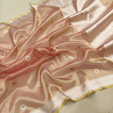 Peach Colour Pure Tissue Silk Handwoven Banarasi Saree