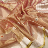 Peach Colour Pure Tissue Silk Handwoven Banarasi Saree