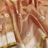 Peach Colour Pure Tissue Silk Handwoven Banarasi Saree