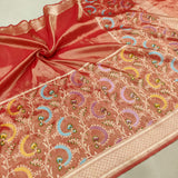 Dual Shade Pure Katan By Tissue Handwoven Banarasi Saree