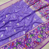 Lavender Colour Pure Katan Silk Handwoven Banarasi Saree