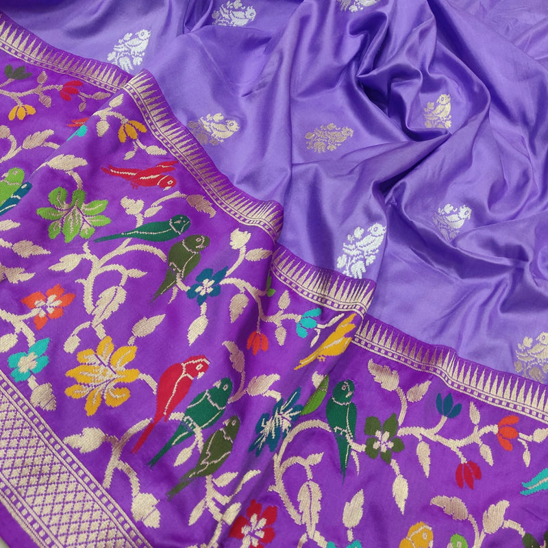 Lavender Colour Pure Katan Silk Handwoven Banarasi Saree