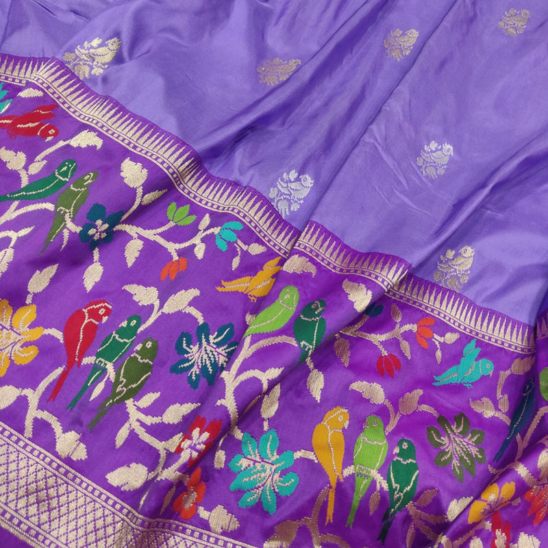 Lavender Colour Pure Katan Silk Handwoven Banarasi Saree