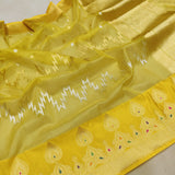 Yellow Colour Pure Kora Silk Handwoven Banarasi Saree