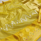 Yellow Colour Pure Kora Silk Handwoven Banarasi Saree