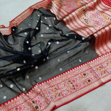 Black Color Pure Kora Silk Handwoven Banarasi Saree