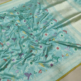 Sky Blue Colour Pure Katan Silk Handwoven Banarasi Saree