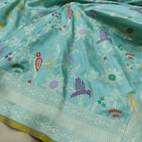 Sky Blue Colour Pure Katan Silk Handwoven Banarasi Saree