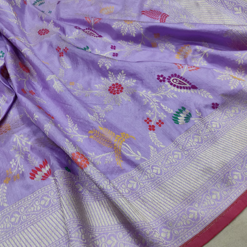 Lavender Colour Pure Katan Silk Handwoven Banarasi Saree