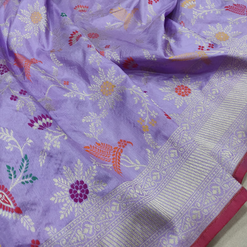 Lavender Colour Pure Katan Silk Handwoven Banarasi Saree