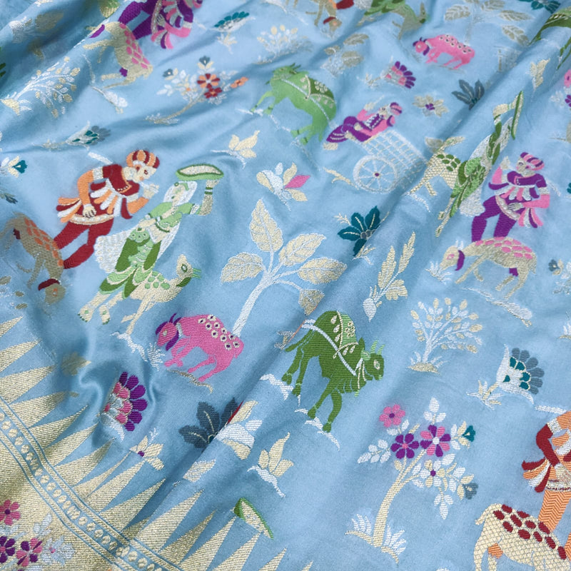 Sky Blue Colour Katan Silk Handwoven Banarasi Saree