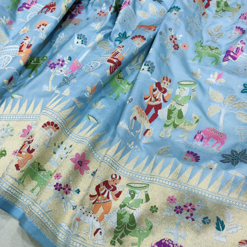 Sky Blue Colour Katan Silk Handwoven Banarasi Saree