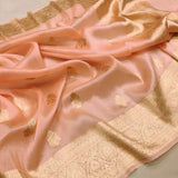 Peach Color Pure Kora Silk Handwoven Banarasi Saree