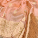 Peach Color Pure Kora Silk Handwoven Banarasi Saree