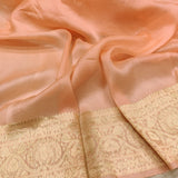 Peach Color Pure Kora Silk Handwoven Banarasi Saree