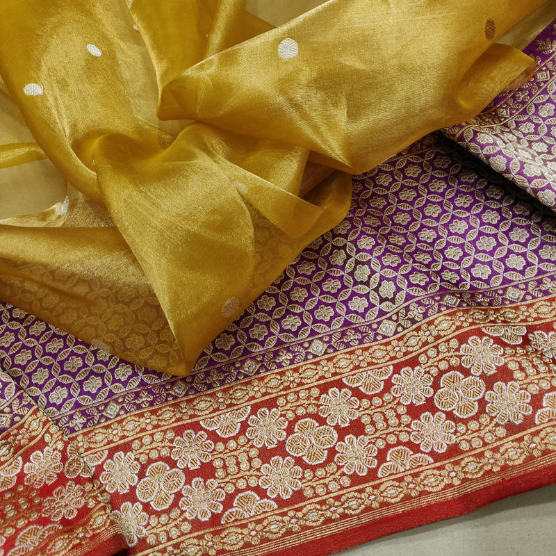 Yellow Colour Pure Tissue Silk Handwoven Banarasi Saree