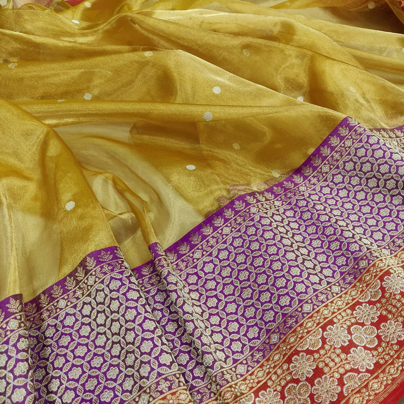 Yellow Colour Pure Tissue Silk Handwoven Banarasi Saree