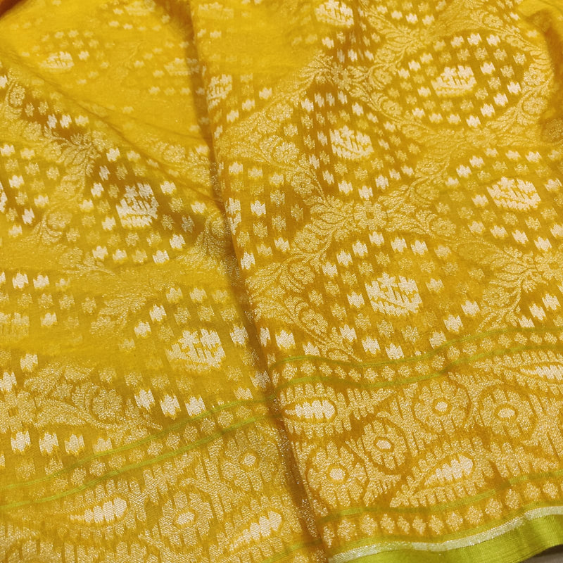 Yellow Colour Pure banarasi ektara cotton jamdani saree