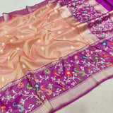 Peach Color Pure Tissue Silk Handwoven Banarasi Saree