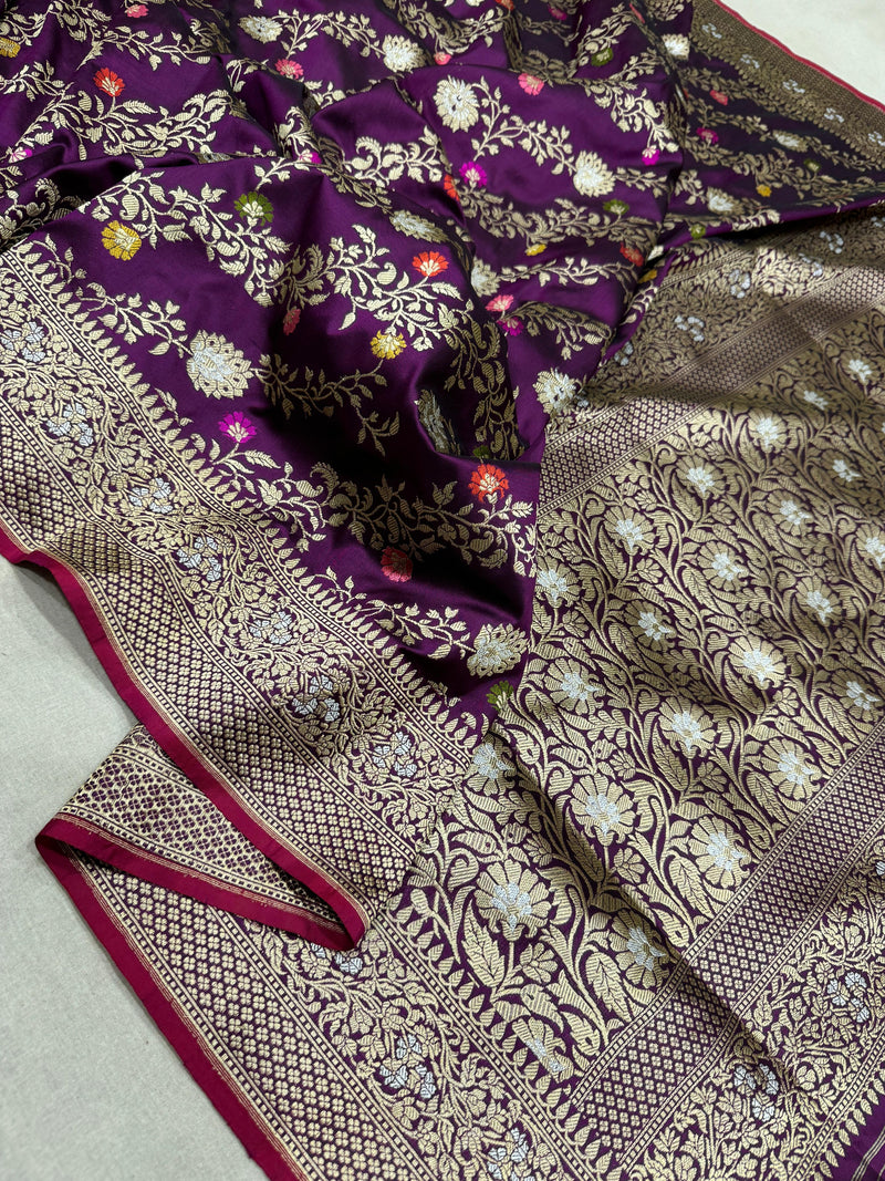 Magenta Katan Silk Handwoven Jungla Banarasi Saree