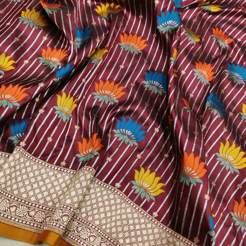 Brown Color Pure Katan Silk Handwoven Banarasi Saree