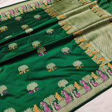 Bottle Green Colour Pure Katan Silk Handwoven Banarasi Saree
