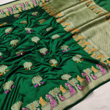 Bottle Green Colour Pure Katan Silk Handwoven Banarasi Saree