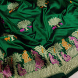 Bottle Green Colour Pure Katan Silk Handwoven Banarasi Saree