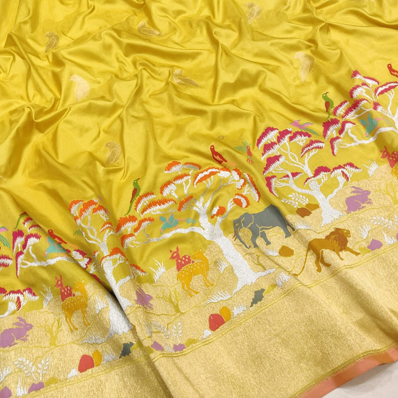 Yellow Color Pure Katan Silk Handwoven Banarasi Saree