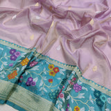Lavender Colour Pure Tissue Silk Handwoven Banarasi Saree