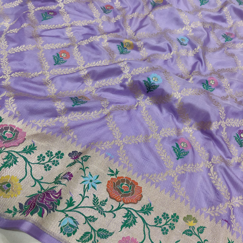 Lavender Color Pure Katan Silk Handwoven Banarasi Saree