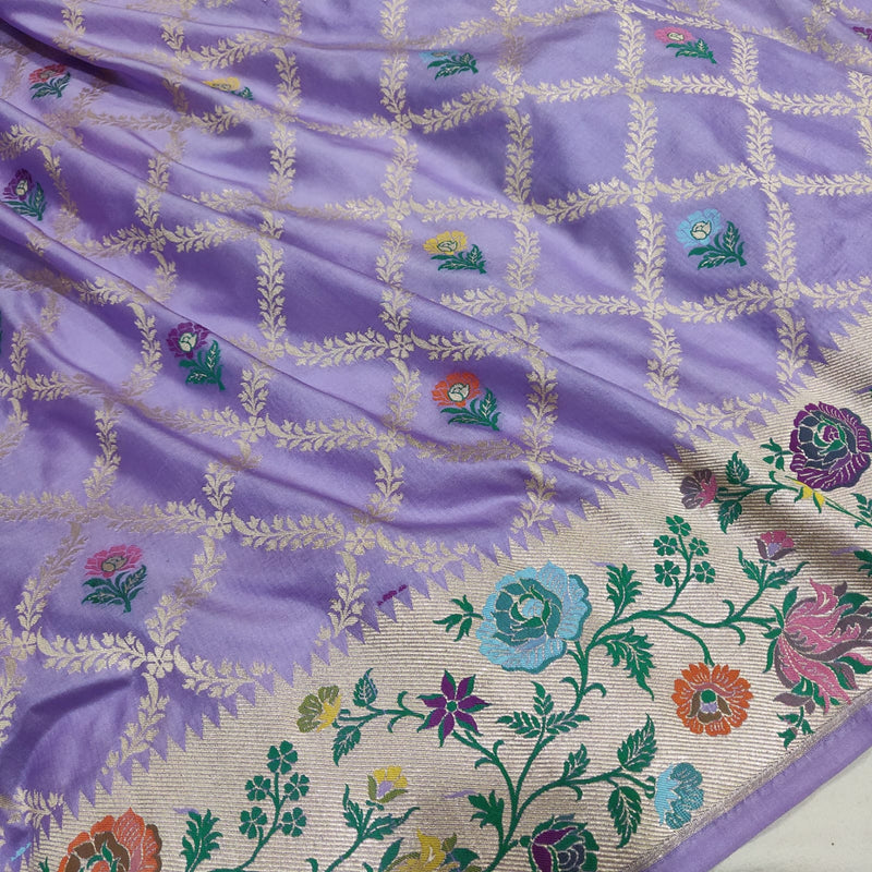 Lavender Color Pure Katan Silk Handwoven Banarasi Saree