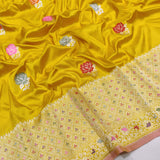 Yellow Color Pure Katan Silk Handwoven Banarasi Saree