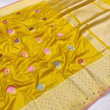 Yellow Color Pure Katan Silk Handwoven Banarasi Saree