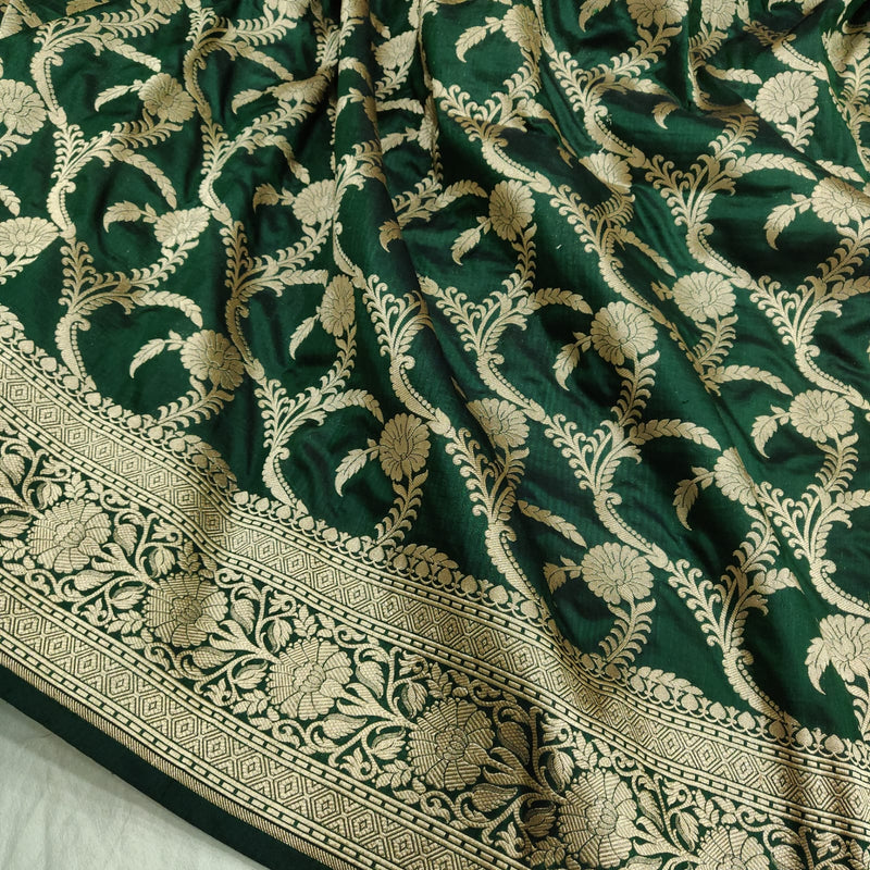 Dark Green Color Pure Katan Silk Handwoven Banarasi Saree