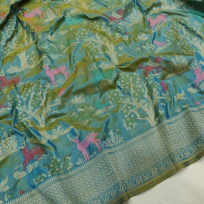 Dual Shade Pure Katan Silk Handwoven Banarasi Saree