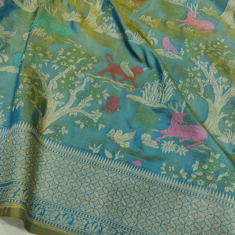 Dual Shade Pure Katan Silk Handwoven Banarasi Saree