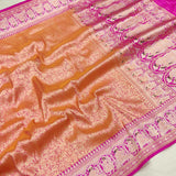 Dual Shade Pure Katan Silk Handwoven Tanchoi Banarasi Saree