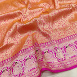 Dual Shade Pure Katan Silk Handwoven Tanchoi Banarasi Saree