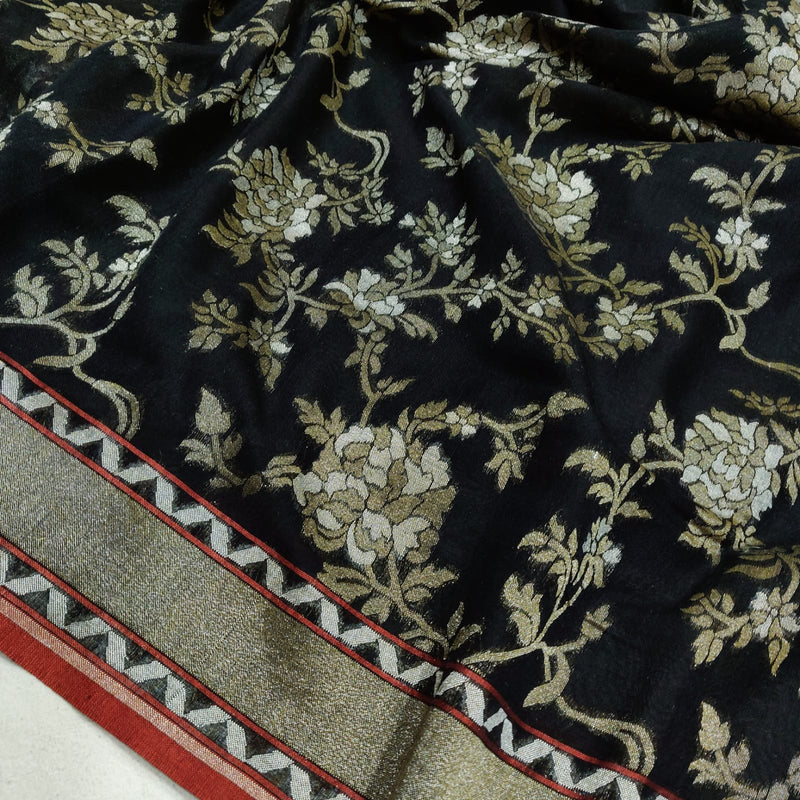 Black Color Cotton Ektara Jamdani Handwoven Banarasi Saree
