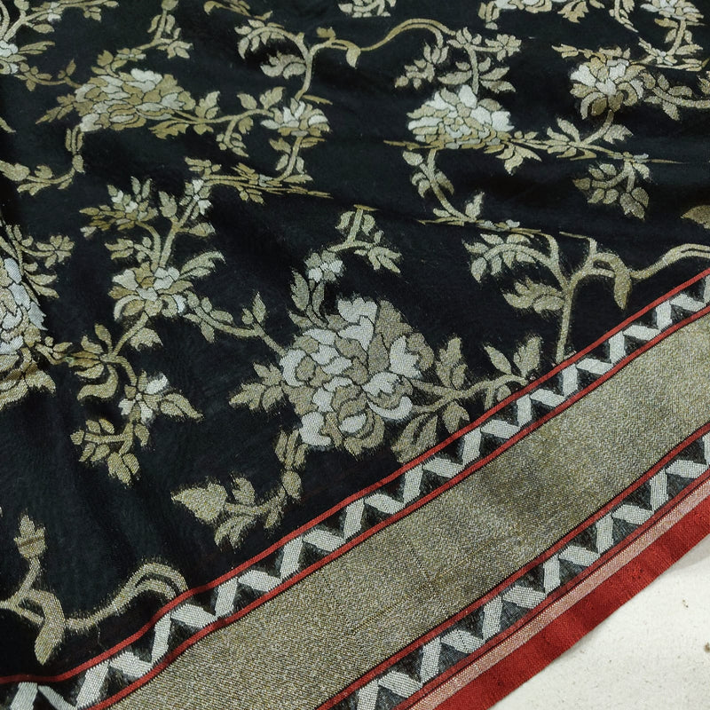 Black Color Cotton Ektara Jamdani Handwoven Banarasi Saree