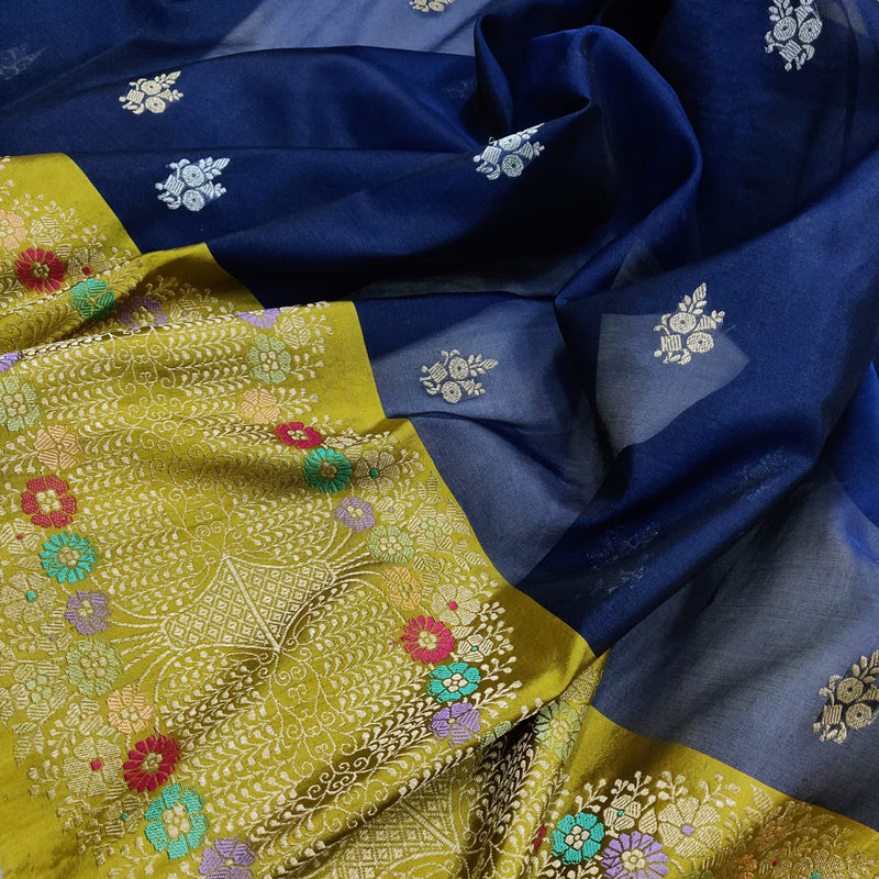 Blue Colour Pure Kora Silk Handwoven Banarasi Saree