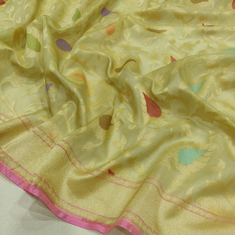 Pure Ektara Kora Jamdani Handwoven Banarasi Saree