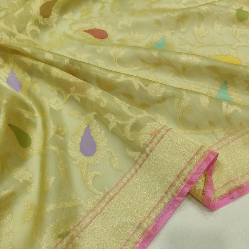 Pure Ektara Kora Jamdani Handwoven Banarasi Saree